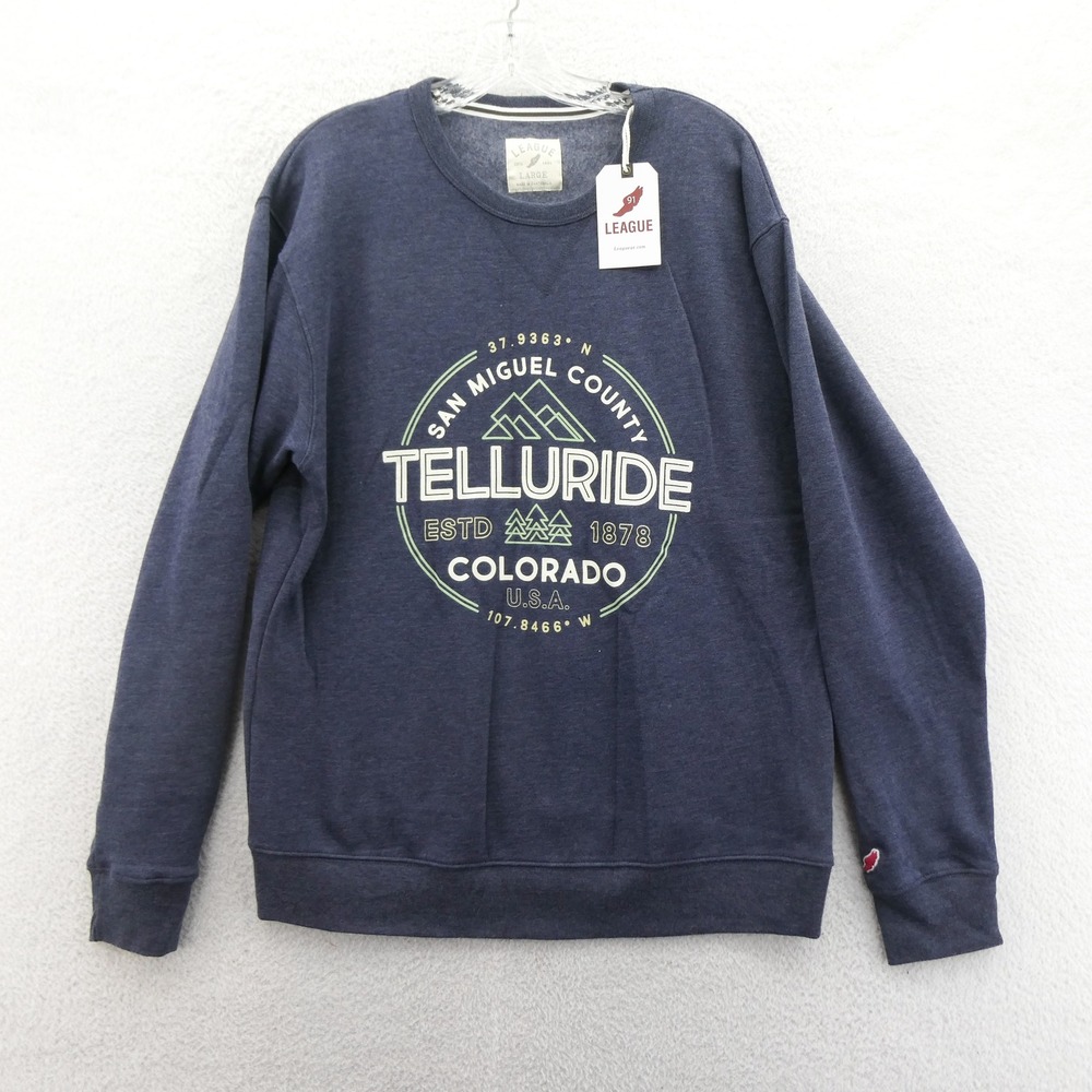 League Sweatshirt Mens Large Telluride Colorado Navy Blue Graphic Cotton Blend